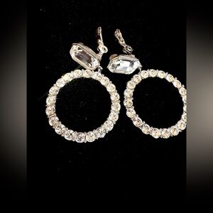Monet rhinestone vintage hoop clip dangle earring.